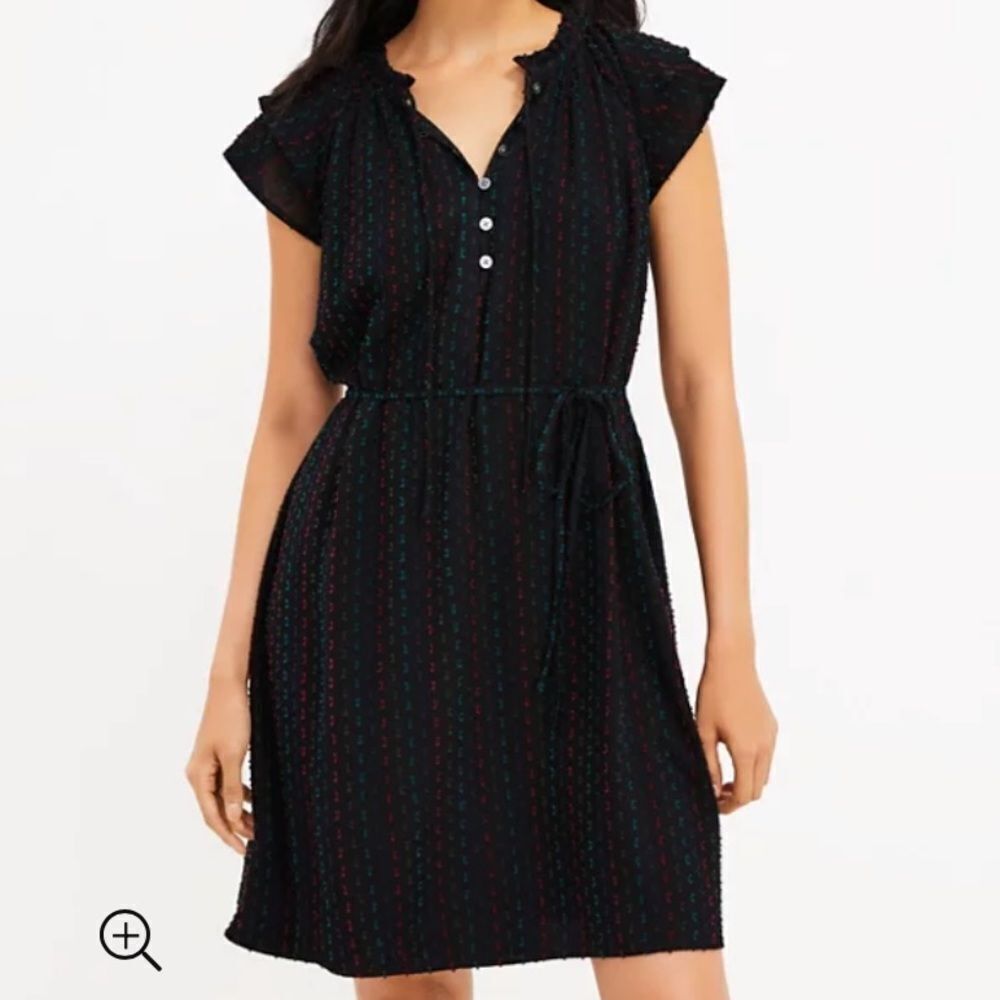 Loft Ruffle Sleeve Tie Waist Dress White Multi Color‎ Plaid S Petite NWT in pkg
